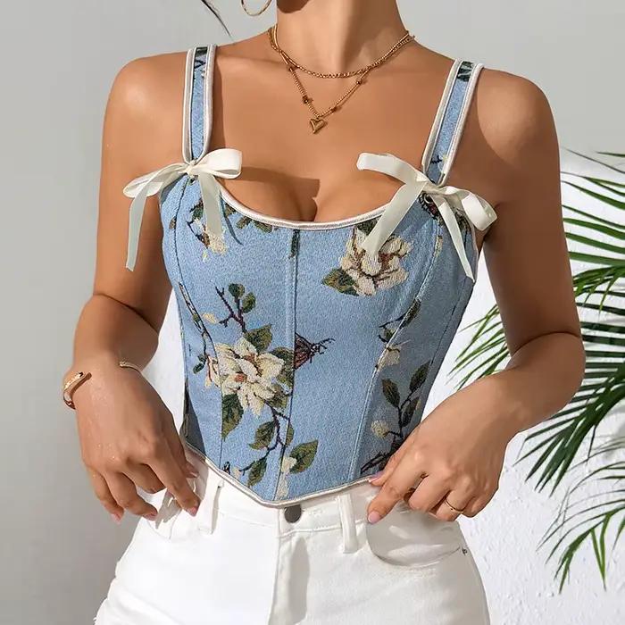 Soutien-gorge sexy à imprimé floral français, style rétro, double bretelle, maintien de la poitrine, gaine amincissante, corset vintage