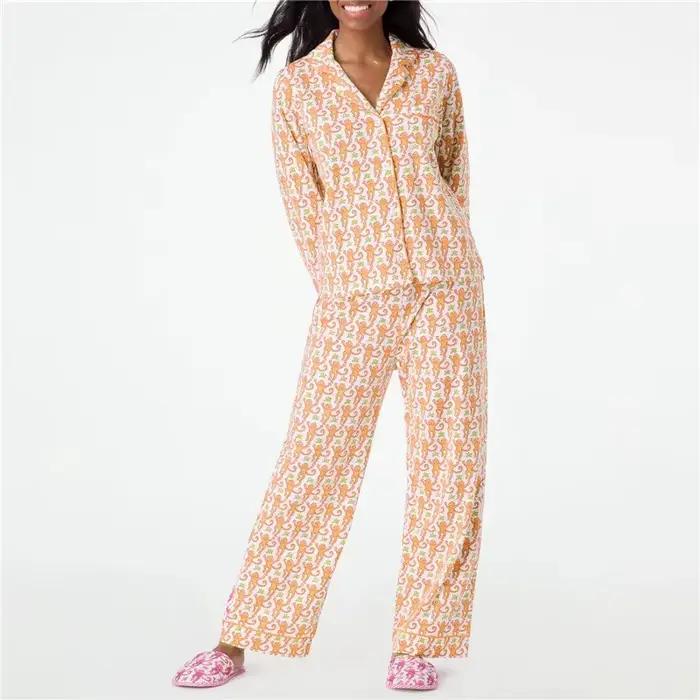 Pyjamas mignons et élégants pour femmes, style cartoon années 2000, col en V, polyester doux, deux pièces, nuit de sommeil confortable, cadeau idéal pour occasions spéciales
