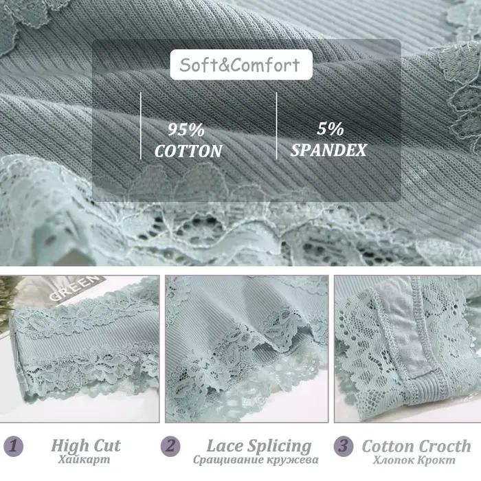 Culotte brésilienne sexy en dentelle pour femmes, lingerie en coton doux, taille basse, solide, sous-vêtements respirants
