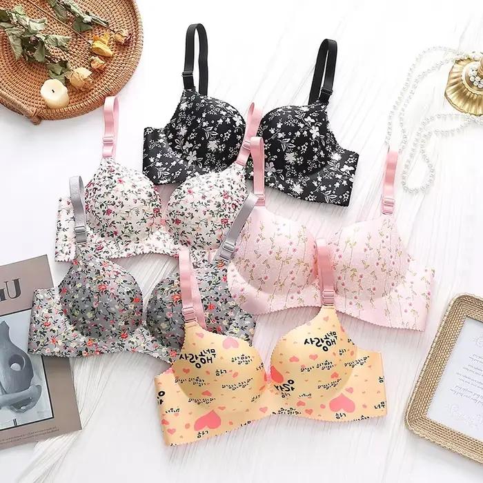 Soutien-gorge push-up à imprimé floral rétro pour petite poitrine, optique, tasse de moule, sans anneau en acier, soutien-gorge de synchronisation sans fil, étudiant, doux, sans couture, filles