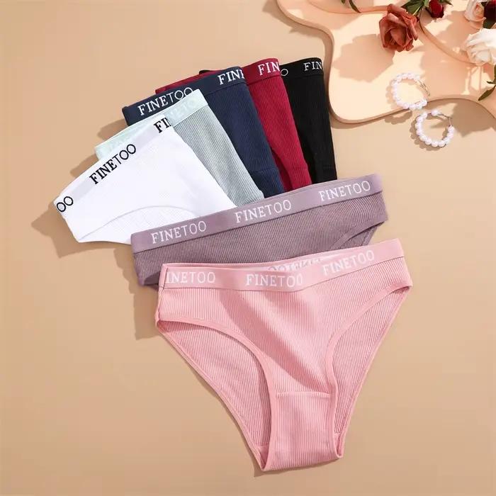 FINETOO 4 pièces coton rayé sous-vêtements femmes culottes lettre ceinture slips dames taille basse Lingerie solide respirant caleçon