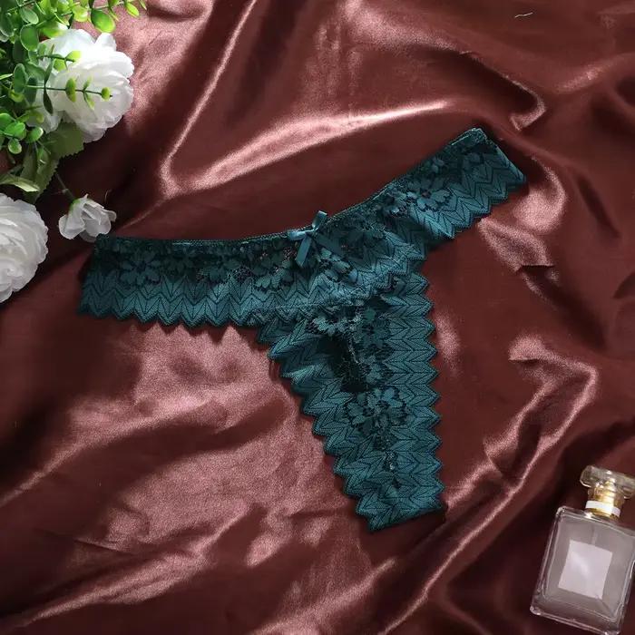 String sexy en dentelle pour femme, haute qualité, style européen et américain, translucide, respirant, avec nœud et motif ajouré transparent