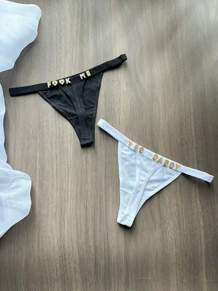 String personnalisé nom lettre cristal Tanga Sexy string nom personnalisé culottes femmes slips fille anniversaire saint valentin cadeau