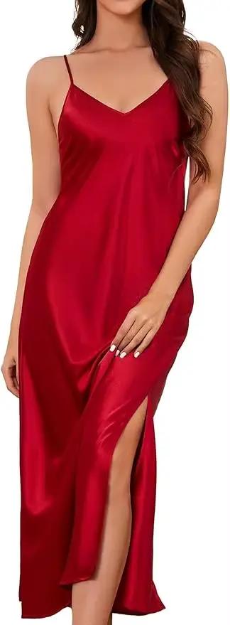 Chemise de nuit haut de gamme sans manches avec fente latérale haute, séduisante, longue, fendue, pour la maison, options multicolores