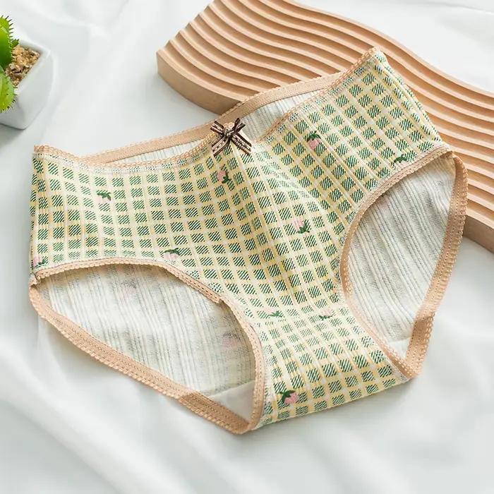 Culotte verte sous-vêtements en coton pour femmes, slip confortable avec nœud à la mode, taille moyenne, sans couture, joli dessin animé pour filles