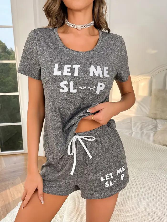 Ensemble pyjama deux pièces pour femmes, nouveau style, haut gris, short avec lettres, vêtements de maison décontractés