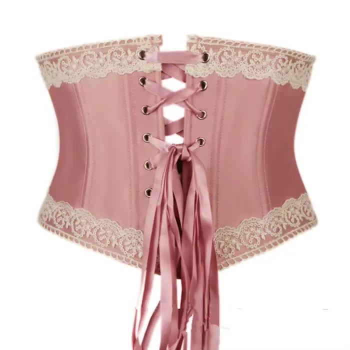 Corset rose sous le buste pour femmes, garniture en dentelle désossée, corsage Lolita de Style français, Bustier Vintage, Costumes de fête de mariage
