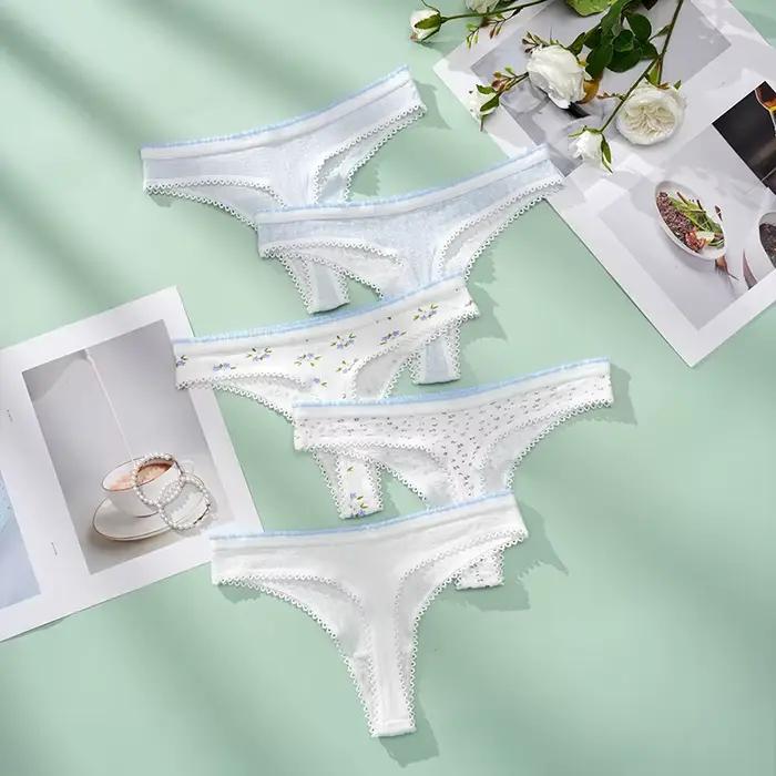 5 pièces Sexy coton sans couture femmes culottes nœud papillon mode mignon Garish respirant dames string Chic audacieux mince femme intimes