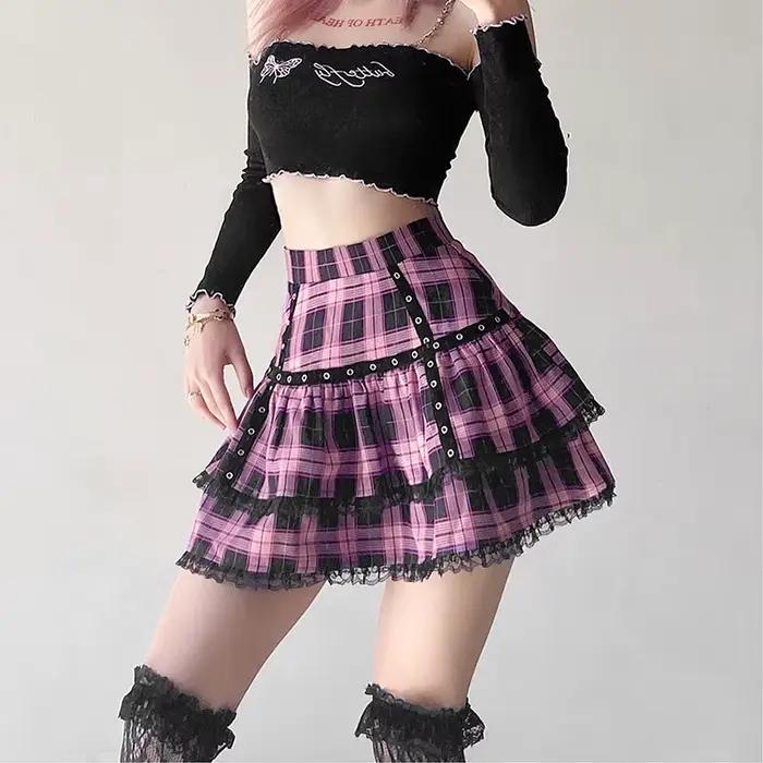 FI Kúpeľňa R Mall Goth Gotická čipka s volánmi Mini Sukne pre ženy