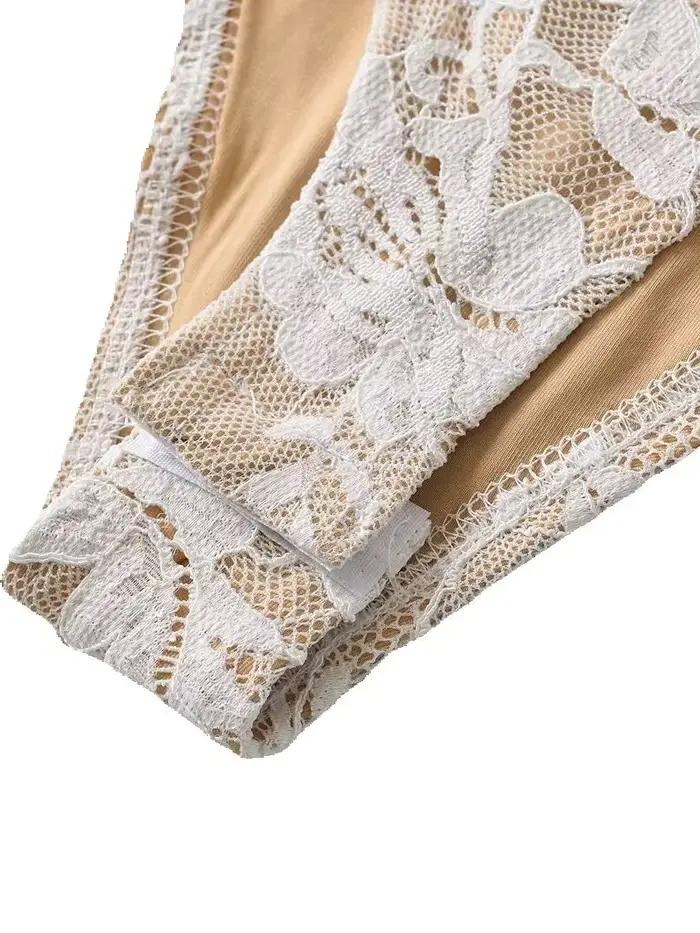 2025 femmes été élégant Beige noir sans manches dentelle body dame de luxe de haute qualité rue moulante barboteuses combinaisons hauts
