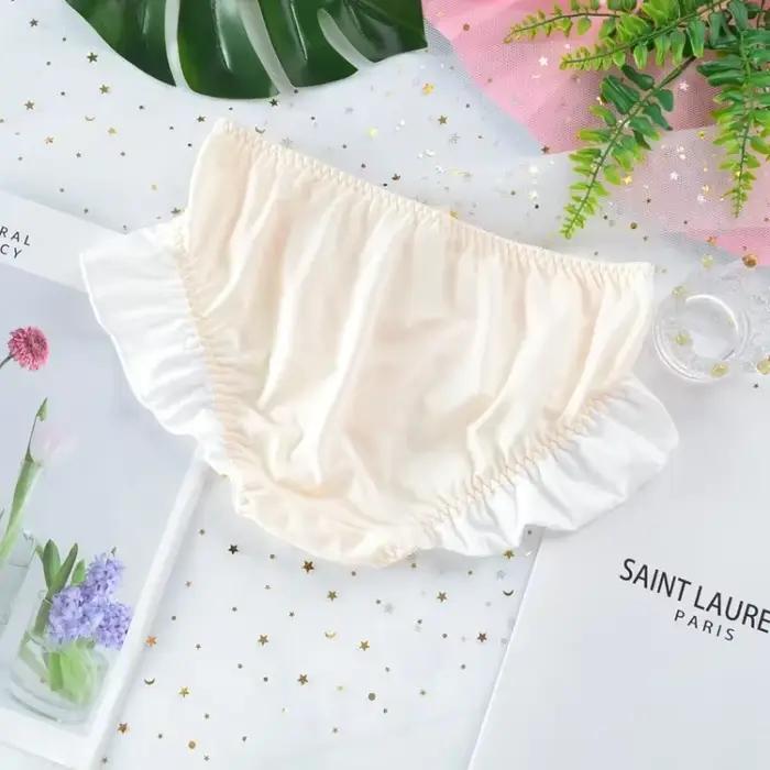 Veľká veľkosť dámske hodvábne mlieko roztomilé krásne jemné princeznovský štýl Lolita mašlička volániky nohavičky elastické cukríkové farby spodná bielizeň