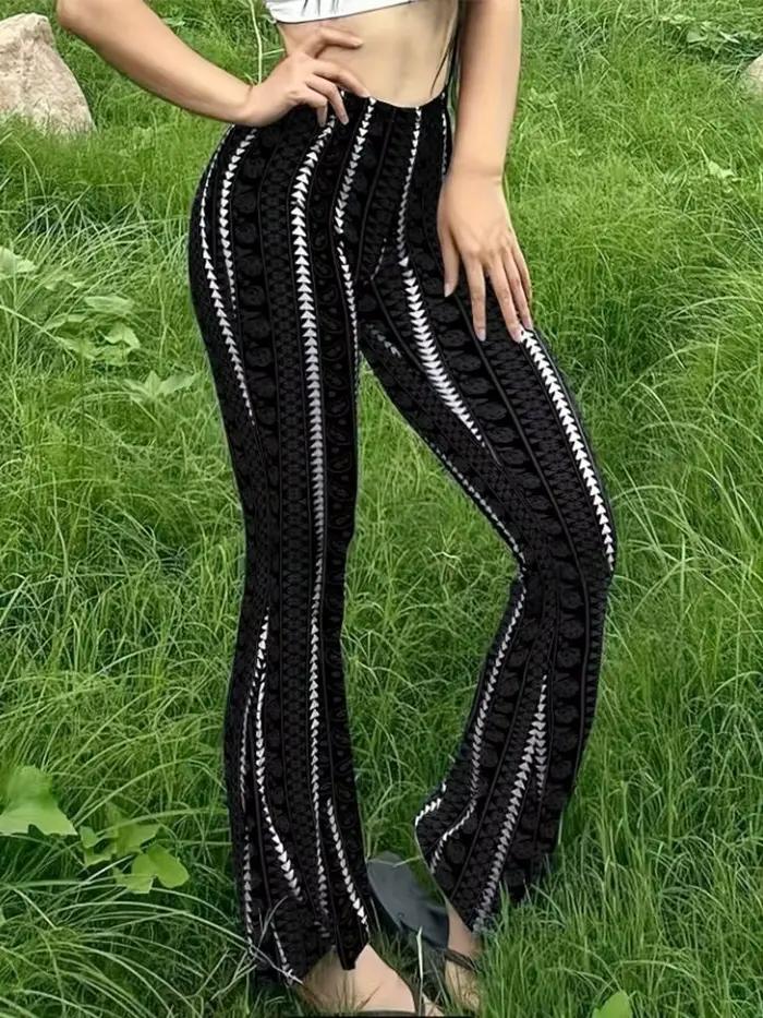 Dámske retro potlačené nohavice Legíny rozšírené Sexy priliehavý strih ležérne