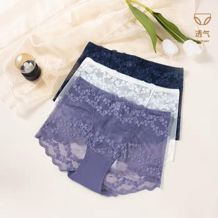 Culotte Sexy en Dentelle Brodée de Fleurs pour Femme, Sous-Vêtement Taille Haute Respirant, Grande Taille, Confortable, Lingerie Intime