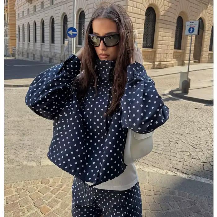 MUJER bodkovaná bomber bunda pre ženy oversized polosezónna