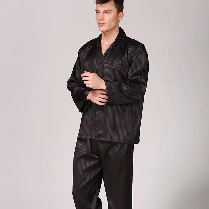 Vêtements de nuit hommes noir vêtements de nuit à manches longues pyjamas costume de couchage pour hommes vêtements de maison pyjamas en soie pour hommes vêtements de nuit hommes pyjama ensemble