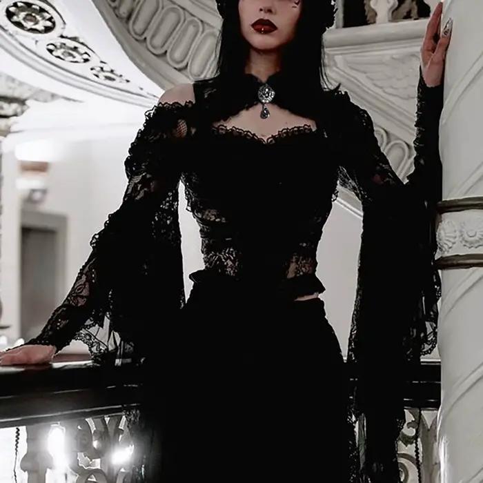 Punk bolero na zvýšenie ramien Top Trad Goth čierne šály s rozšírenými rukávmi obalové obálky na večerné šaty C