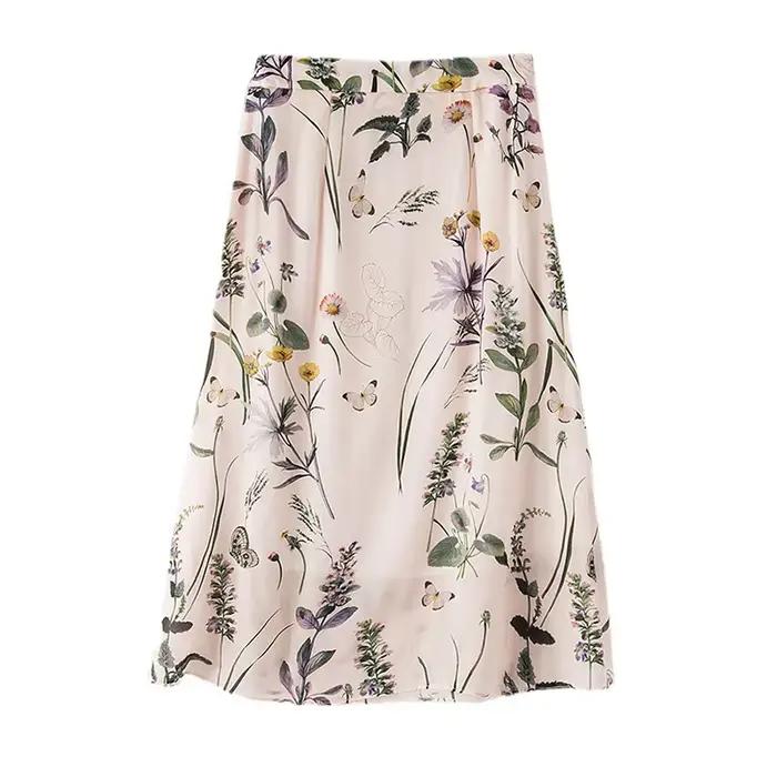 Elegantná dlhá sukňa Birdtree z 100% prírodného hodvábu