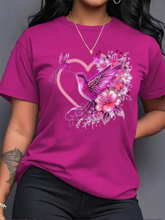 Dámske tričko Floral Hummingbird Heart - Boho vzor, ružový voľný top