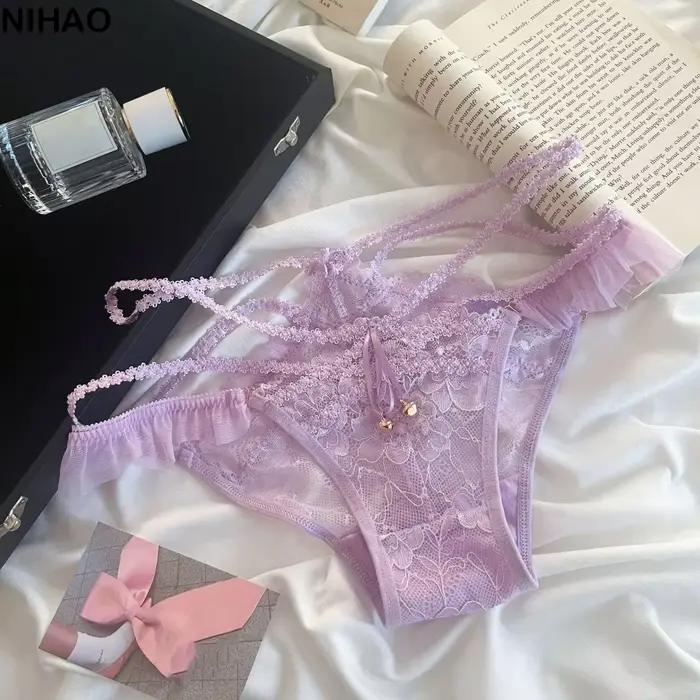 Doux avec cloche glace soie culotte string coton entrejambe dentelle nœud slips sans couture taille basse femmes été culotte dame
