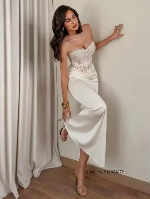Robe de mariée sirène en satin avec corset en dentelle, décolleté cœur, taille froncée, robe de soirée de mariée personnalisée, Vestido De Novia