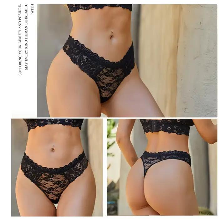 3-dielne čipkované sexy tangá pre ženy s nízkym pásom