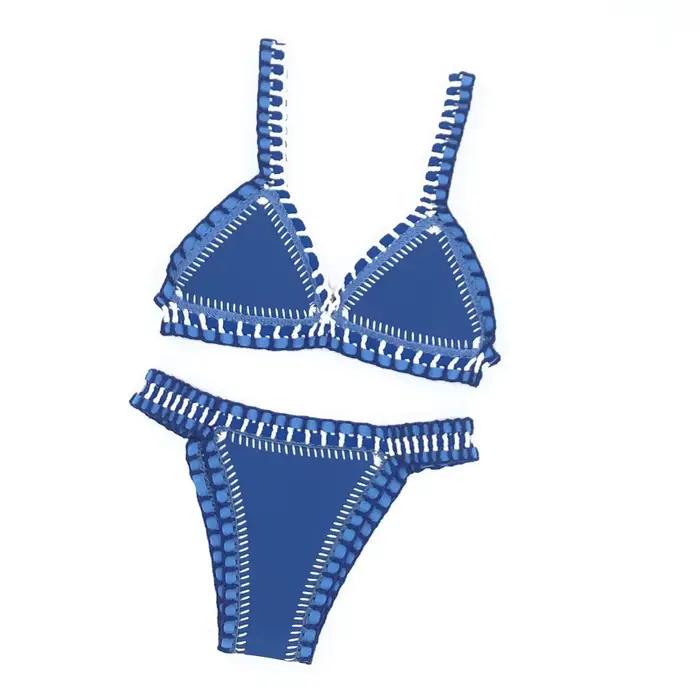 Ručne háčkovaný modrý bikini set pre ženy