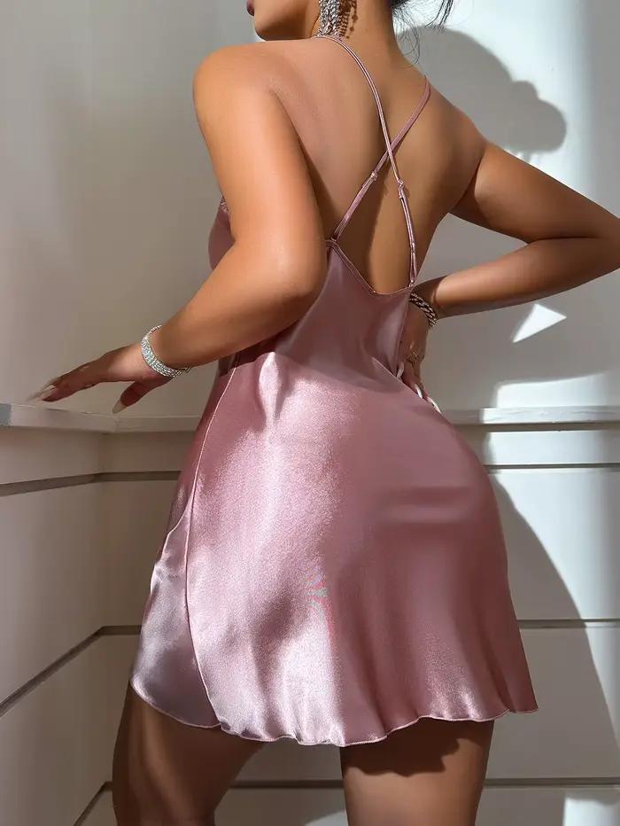 Robe sexy dos nu en soie glacée pour la saint-valentin, pyjama d'été, robe de maison courte pour femmes, chemise de nuit en soie de simulation