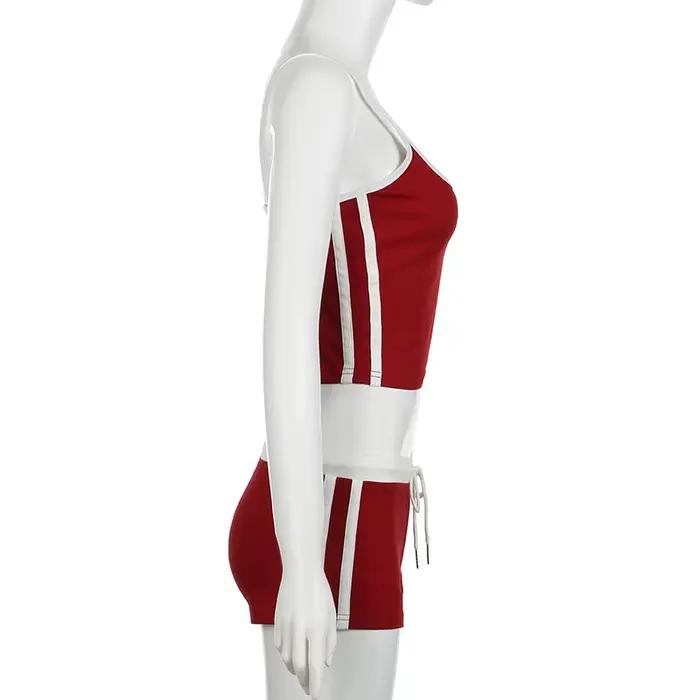 Ensemble haut et shorts en polyester style Y2K pour femmes avec imprimés lettres contrastants pour l'été occasions spéciales