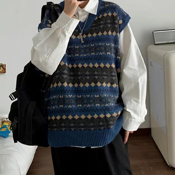 Dámsky retro argyle sveter s výstrihom do V