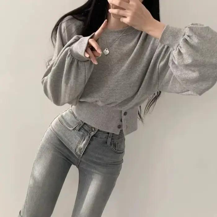 Ulzzang Gombíkový dizajn Baggy pre ženy