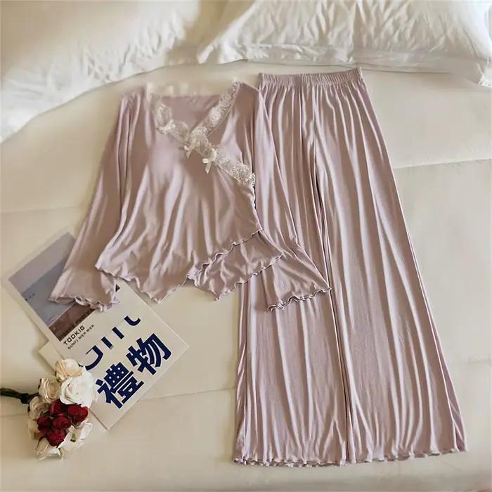 Pyjama princesse française, ensemble deux pièces Sexy avec coussin de poitrine pour femmes, vêtements de nuit d'automne et d'hiver pour dormir, vêtements de maison en Modal