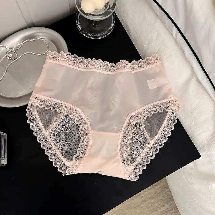 Culottes sexy pour femmes, fines, ajourées, avec nœud, transparentes, respirantes, sous-vêtements doux à la taille, lingerie en dentelle à motif floral, super confortables