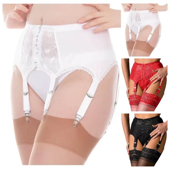Porte-jarretelles en dentelle pour femmes, ceinture à bretelles en maille Sexy, sous-vêtements transparents, 6 bretelles réglables, Lingerie de boîte de nuit