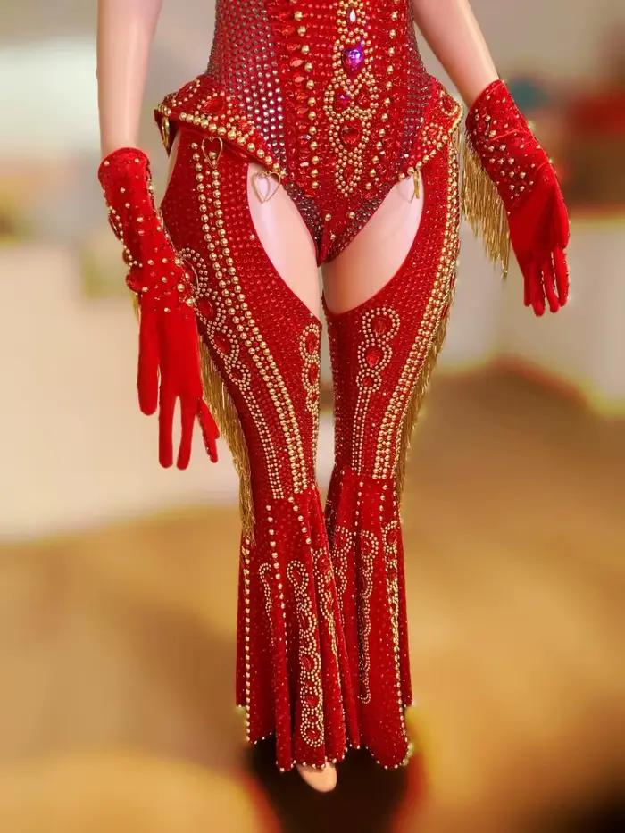 Ensemble 4 pièces haut de gamme avec strass pour femmes, tenue de Club, Cowboy, spectacle de fête, combinaison de carnaval, Showgirl, vêtements Sexy, Hongding