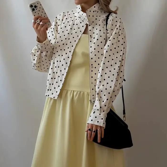 Elegantná vintage bomber bunda s bodkami pre ženy