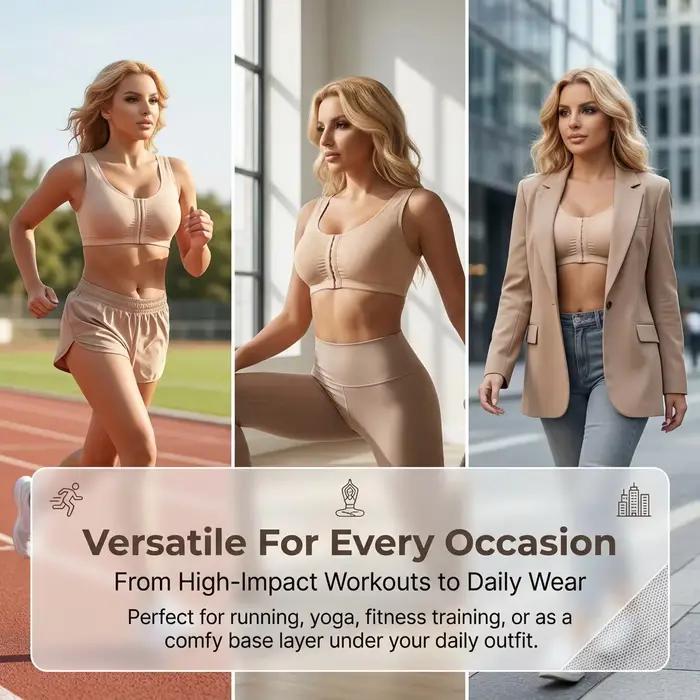 Soutien-gorge sportif pour femmes minimisant, fermeture avant, push-up, rembourré, pour yoga, fitness, course à pied
