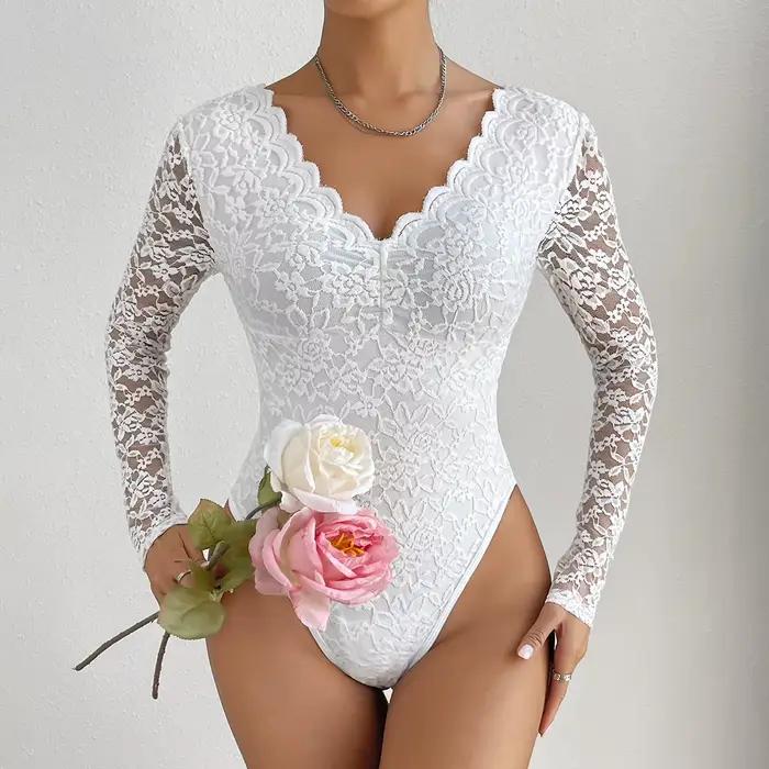 Sexi biele čipkované body pre ženy