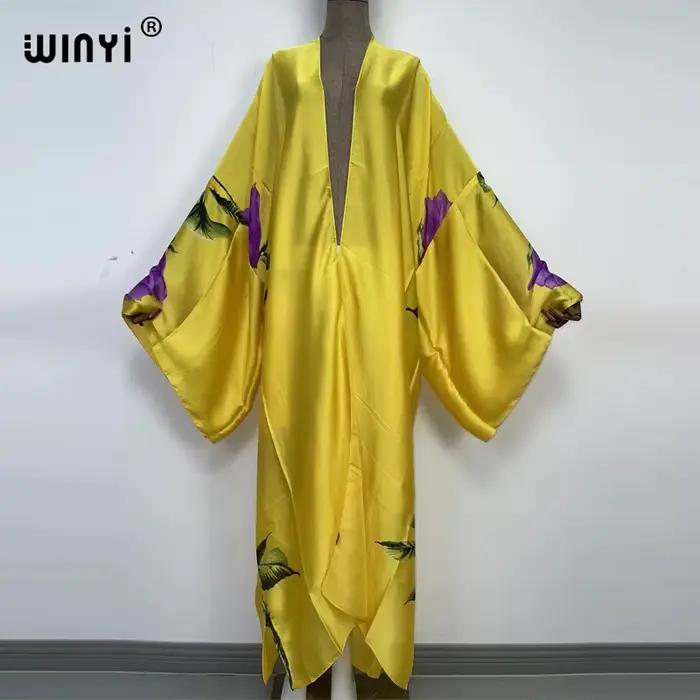 WINYI nové letné dámske Cardigan bodkované Koktejlové Sexcy Boho Maxi africké prázdniny netopierie rukávy hodvábny pocit