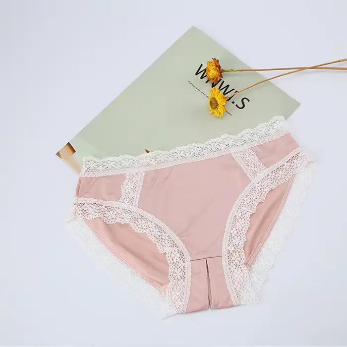 1pc Lingerie sous-vêtements femmes arc nouvelle dentelle culottes slips taille basse solide point couleur filles coton Pantes