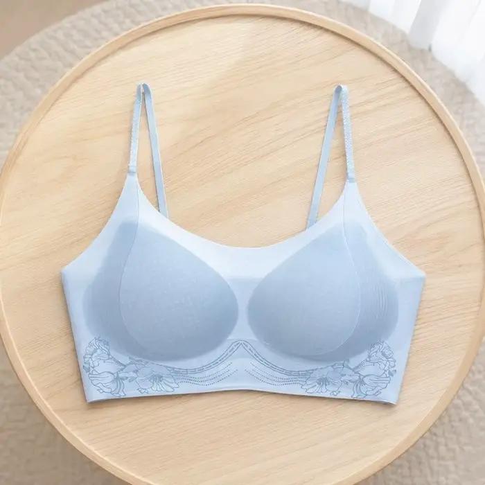 Soutien-gorge sans fil en soie glacée à motif camélia, décolleté en V profond, ajusté, fin, sans coutures, qui rehausse et rassemble les seins, invisible pour femme