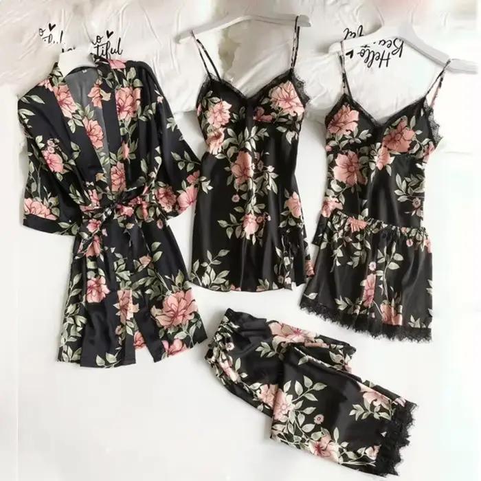 Ensemble de pyjamas de luxe pour femmes, en polyester épais, avec imprimés élégants, pour les nuits chaudes d'été, occasions spéciales et cadeaux pour elle