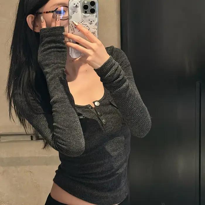 Tonngirls Harajuku Vintage tričko pre ženy s dlhým rukávom Y2k americký retro 90s kultúra streetwear topy