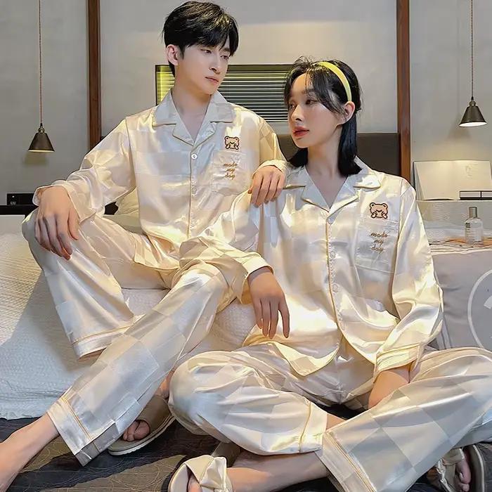 Pyjama de Luxe en Satin Trempé pour Homme et Femme, Ensemble de Vêtements de Nuit Décontractés pour Couple et Amoureux, Grande Taille
