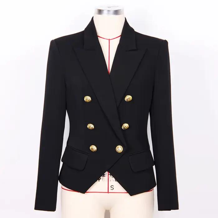 Blazer en coton et polyester pour femmes, coupe régulière, boutonnage double, style bureau dame, pour toutes les saisons