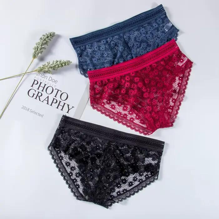 Culotte Sexy en Dentelle pour Femme, Sous-Vêtement à la Mode, Lingerie Taille Basse, Respirante, Slip Transparent