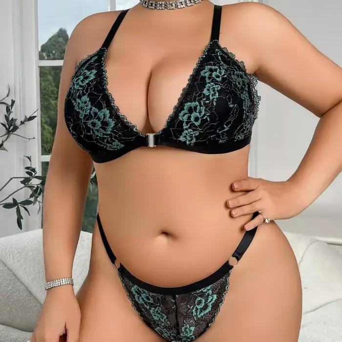 Dámska veľká veľkosť Sexy čipkovaná okrajová podprsenka a nohavičky dvojdielny pohodlný zber