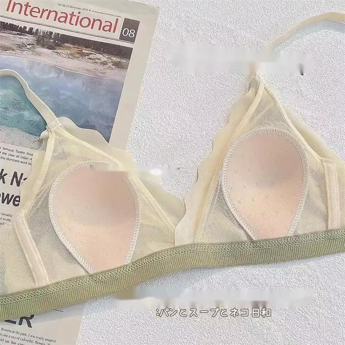 Bralette fine en dentelle romantique française pour femme, petit soutiens-gorge d'oreille de lapin rassemblant la poitrine, bonnet triangle doux, anneau en acier, soutien-gorge gratuit, été