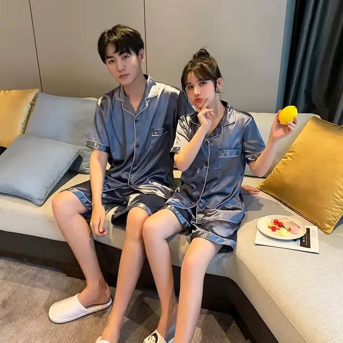 Pyjama de luxe costume Satin soie Pyjamas ensembles Couple vêtements de nuit décontracté famille Pijama amant costume de nuit hommes et femmes grande taille Pj ensemble