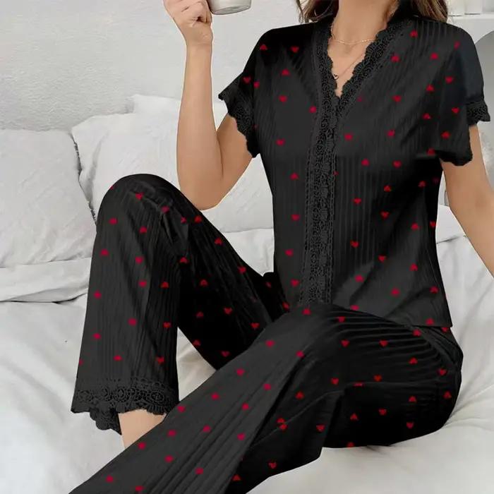 Pyjama pour femmes, ensemble de pyjama sexy en dentelle à col en U, short de nuit, vêtements de nuit, nouveau
