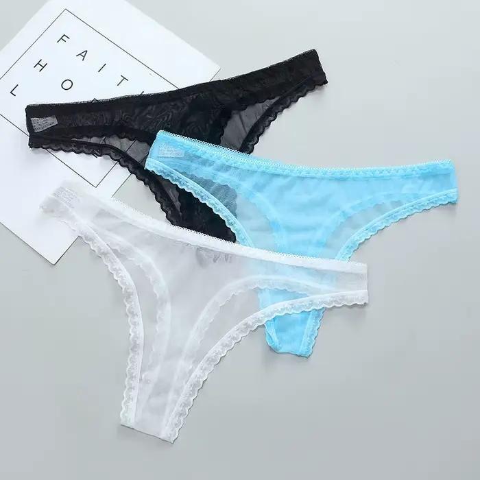 Sexy Transparent String culottes femmes dentelle voir à travers l'entrejambe maille bas Sexy sans couture taille basse t-pantalon sous-vêtements Lingerie Sexy